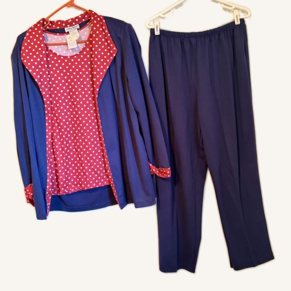 Anthony Richards Size 16 Red & Navy Polka Dot 3-Piece Pantsuit Set